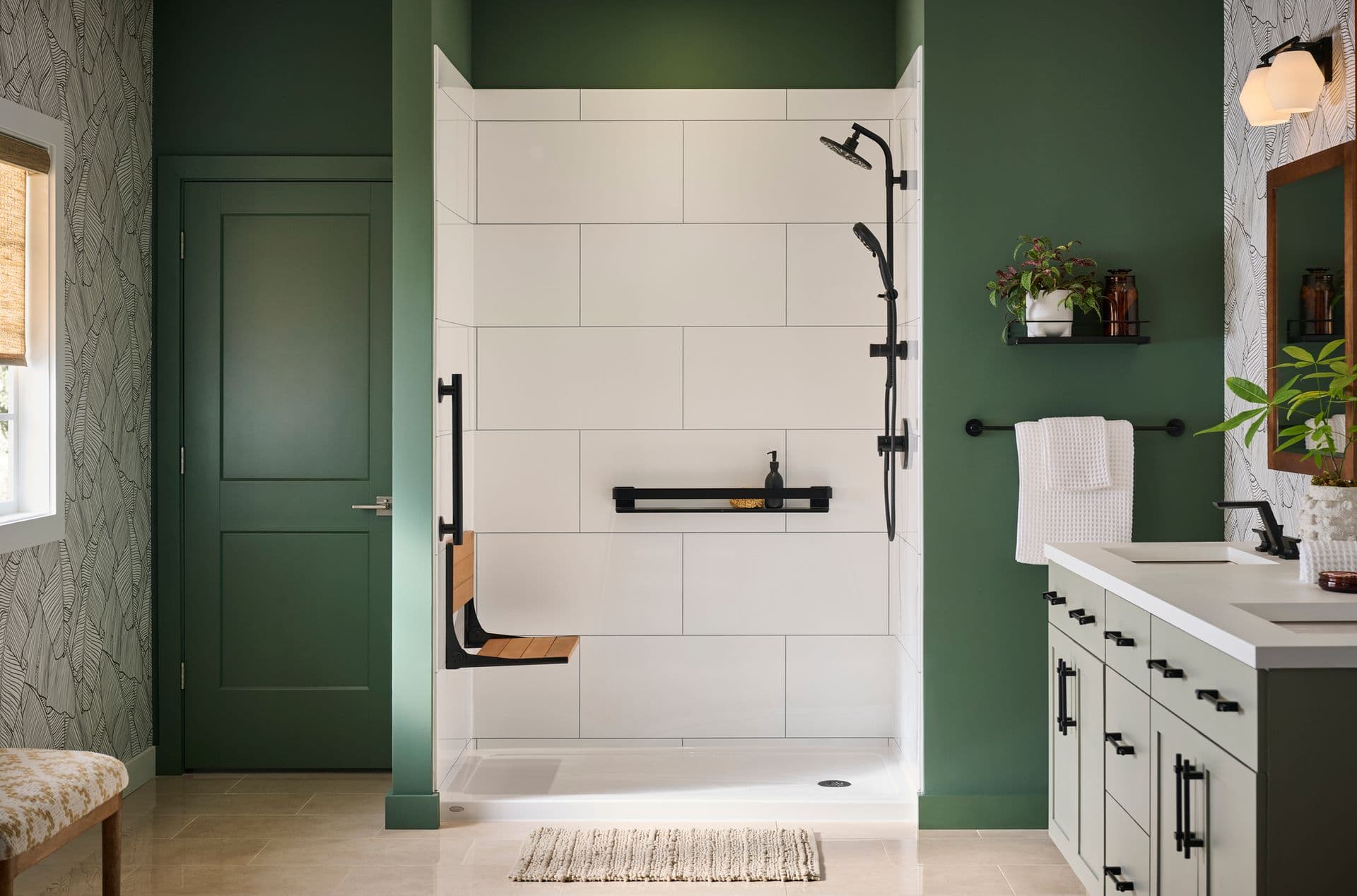 Green Wall Textured Grout Black Hardware Hero Image